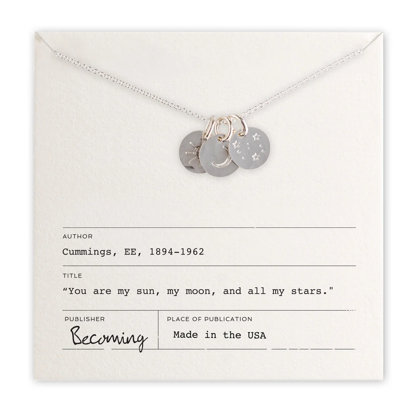 E.E. Cummings Sun Moon & Stars Necklace - Silver or Gold