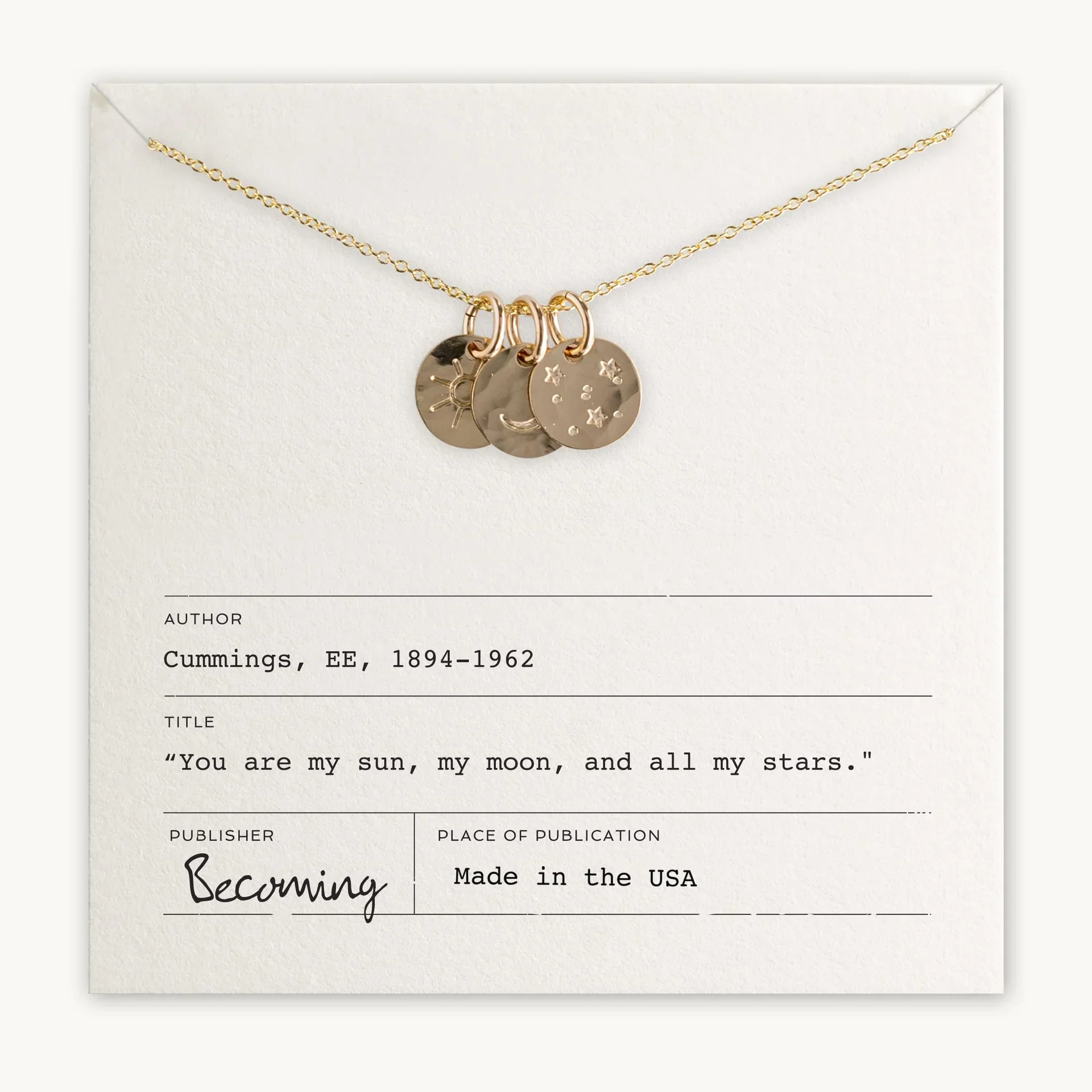 E.E. Cummings Sun Moon & Stars Necklace - Silver or Gold - Image 2