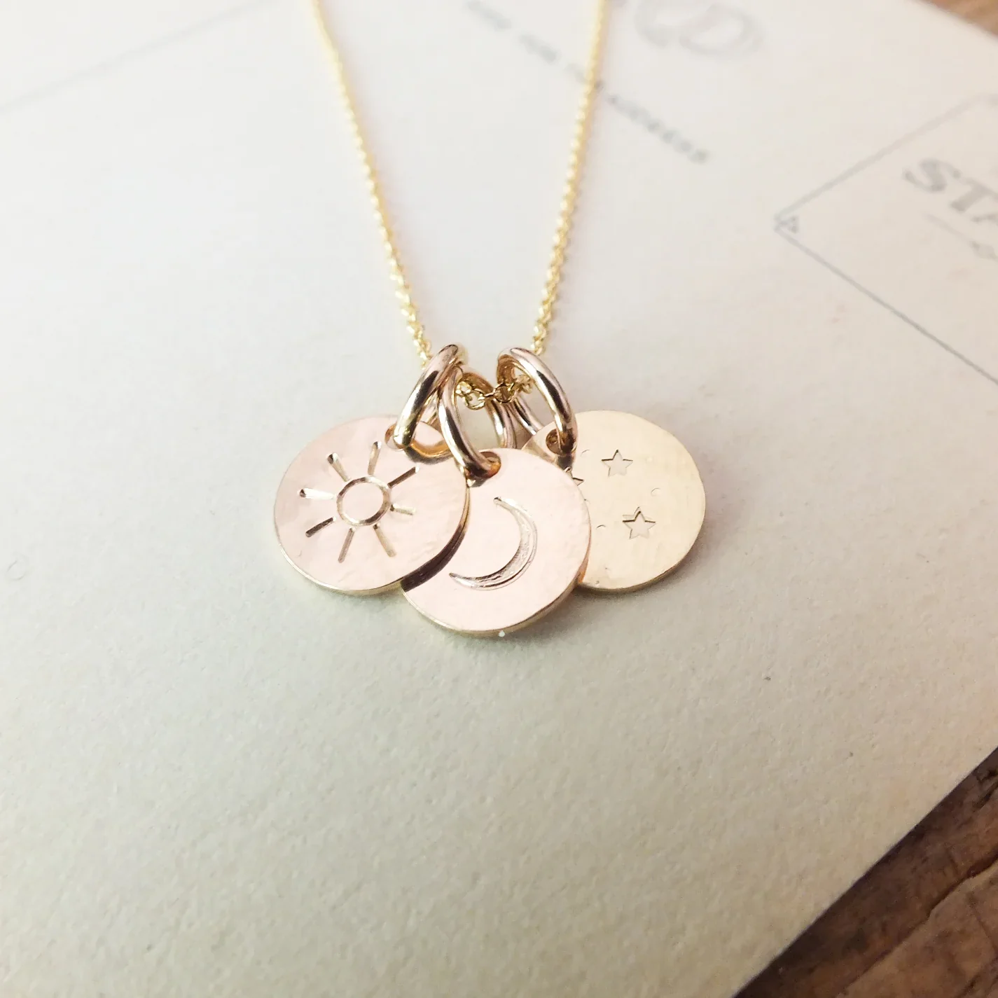 E.E. Cummings Sun Moon & Stars Necklace - Silver or Gold - Image 3