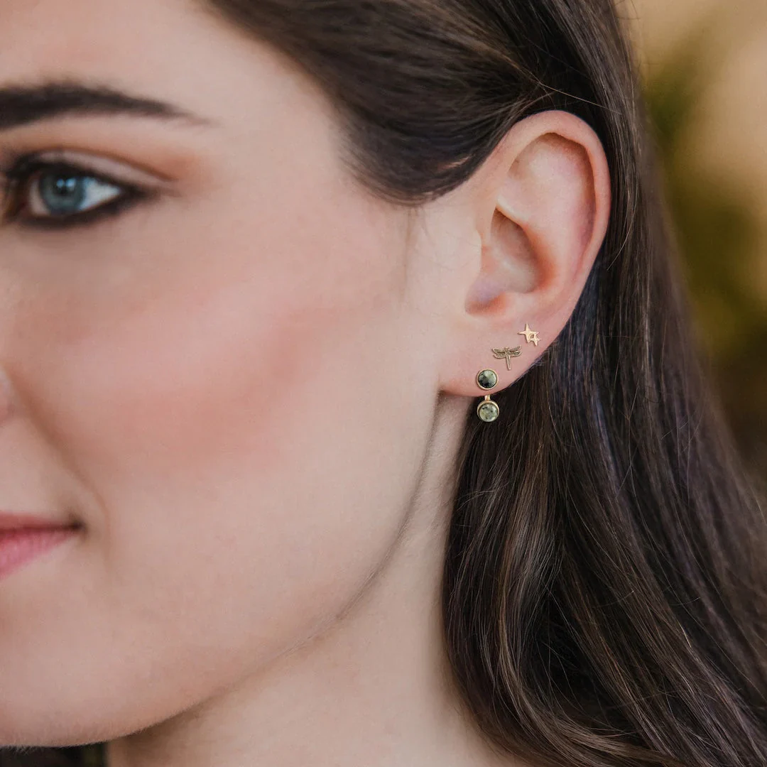 Stud Trio Ear Jacket Set - Gold Dragonfly + African Turqoise - Image 2