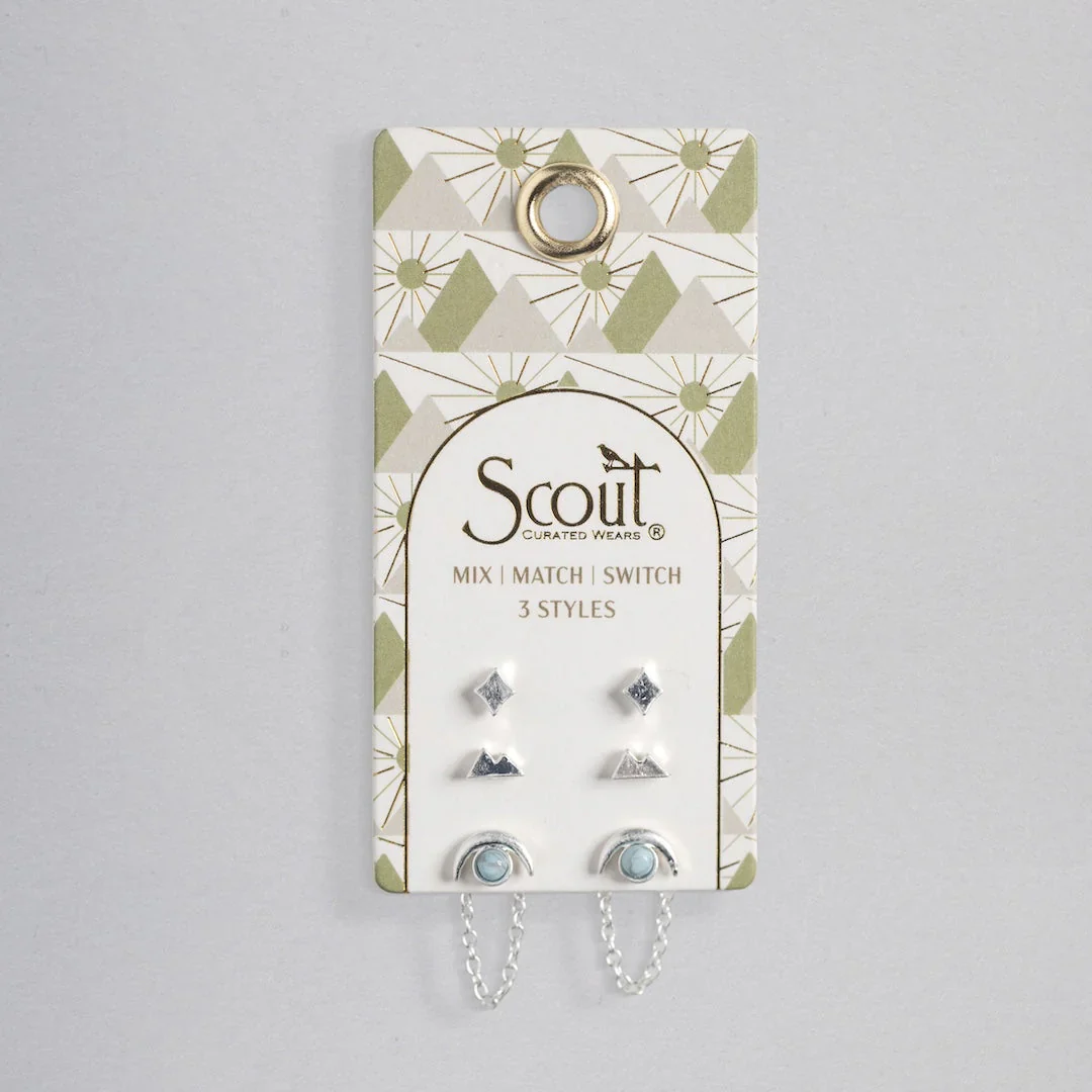 Stud Trio Ear Jacket Set - Silver Mountain + Blue Howlite